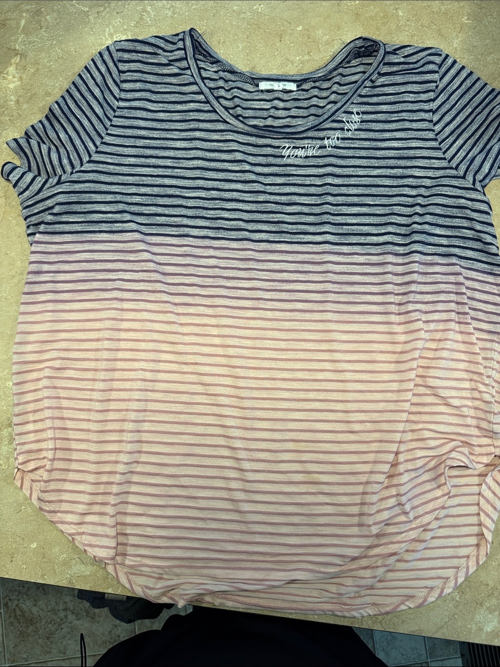 Maurices Striped Ombre Scoop Neck Tee - Gray and Pink